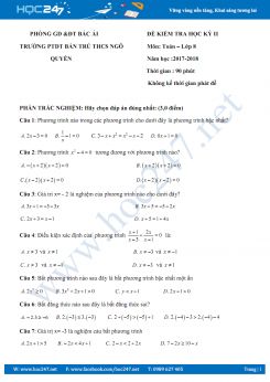 Đề kiểm tra học kì 2 môn Toán trường  PTDT Bán trú THCS Ngô Quyền năm 2018 có lời giải chi tiết