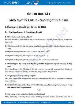 Đề cương ôn thi HK2 môn Vật lý lớp 12 năm 2018