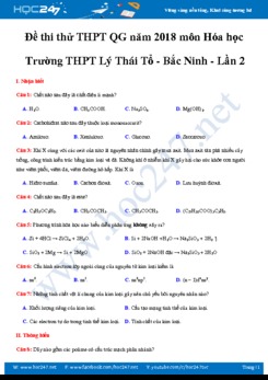 Đề thi thử THPT QG 2018 môn Hóa- THPT Lý Thái Tổ- Bắc Ninh có đáp án
