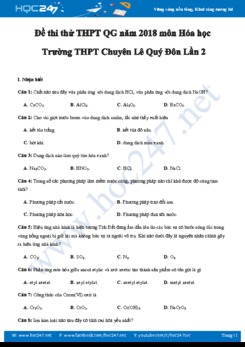 Đề thi thử THPT QG 2018 môn Hóa học trường THPT Chuyên Lê Quý Đôn