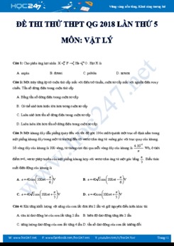 Đề thi thử THPT QG môn Vật Lý lần 5 năm 2018