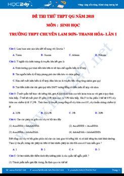 Đề thi thử THPT QG 2018 môn Sinh học- Chuyên Lam Sơn- Thanh Hóa