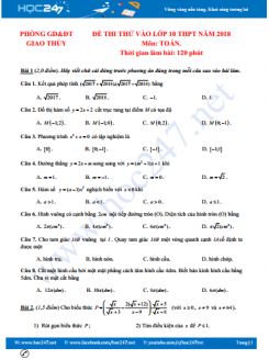 Đề tuyển sinh vào lớp 10 môn Toán Nam Định