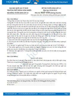 Đề thi vào lớp 10 môn Ngữ văn năm 2018 - Trường THPT Năng khiếu
