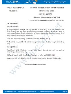 Đề thi vào 10 môn Ngữ văn  năm học 2018 Trường THPT Chuyên Thái Bình