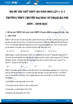 Đề thi thử THPT QG 2018 môn Sinh Học chuyên ĐH Sư Phạm- Hà Nội lần 1, 2, 3