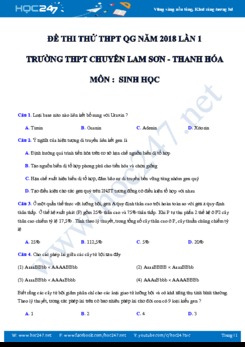 Đề thi thử THPT QG 2018 môn Sinh học Chuyên Lam Sơn- Thanh Hóa