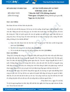 Đề thi vào 10 môn Ngữ văn năm học 2018 Sở GD&ĐT tỉnh Bạc Liêu