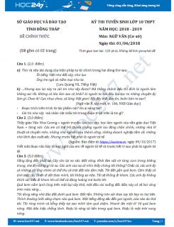 Đề thi vào 10 môn Ngữ văn năm học 2018 Sở GD&ĐT tỉnh Đồng Tháp
