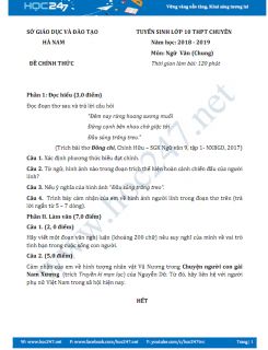Đề thi vào 10 môn Ngữ văn năm học 2018 chuyên Biên Hòa tỉnh Hà Nam