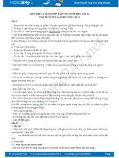 Gợi ý đáp án môn Ngữ văn vào 10 năm học 2018 Sở GD&ĐT tỉnh Hưng Yên