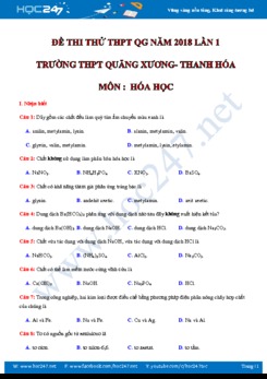 Đề thi thử THPT QG 2018 môn Hóa học THPT Quảng Xương- Thanh Hóa