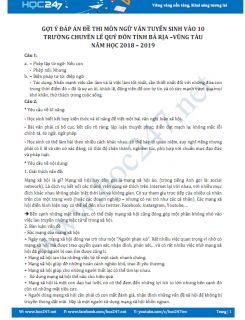 Gợi ý đáp án môn Ngữ văn vào 10 năm học 2018 trường Lê Qúy Đôn tỉnh Bà Rịa - Vũng Tàu