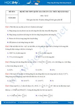 Đề thi tham khảo THPT QG năm 2018 môn Vật lý lần 6