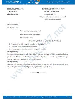 Đề thi vào 10 môn Ngữ văn năm học 2018 Sở GD&ĐT Hải Dương