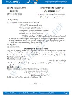 Đề thi vào 10 môn Ngữ văn năm học 2018 trường THPT chuyên Đồng Nai