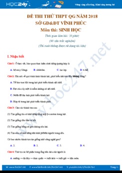 Đề thi thử THPT QG 2018 môn Sinh học Sở GD&ĐT Vĩnh Phúc