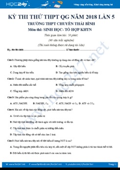 Đề thi thử THPT QG 2018 môn Sinh học THPT Chuyên Thái Bình lần 5