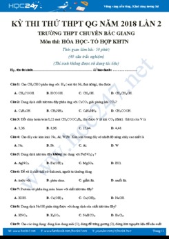 Đề thi thử THPT QG 2018 môn Hóa học THPT Chuyên Bắc Giang lần 2