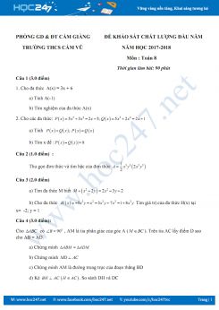 Đề KSCL đầu năm môn Toán 8 trường THCS Cẩm Vũ -Hải Dương năm 2017-2018 có lời giải chi tiết