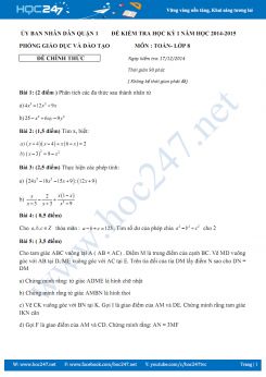Đề thi HK1 Toán 8 Quận 1 TPHCM năm hoc 2014-2015 có lời giải chi tiết