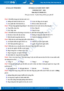 Đề thi thử THPT QG 2018 môn Địa Lý - Sở GD&ĐT Vĩnh Phúc