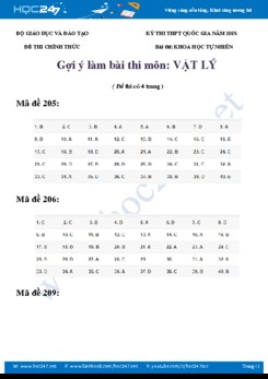 Gợi ý đáp án đề thi môn Vật lý THPT Quốc Gia 2018