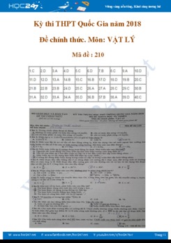 Đề thi và đáp án THPT QG môn Lý năm 2018 (Mã đề 210)