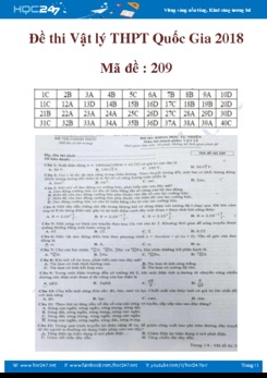 Đề thi và đáp án THPT QG 2018 môn Vật Lý - Mã đề 209