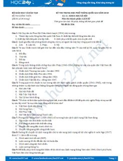 Đề thi Quốc Gia môn Lịch Sử THPT năm 2018 - Có đáp án
