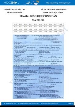 Đề thi, đáp án môn GDCD thi THPT Quốc Gia năm 2018 - Mã đề 301