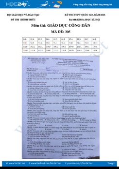 Đáp án môn GDCD thi THPT Quốc Gia năm 2018 - Mã đề 305