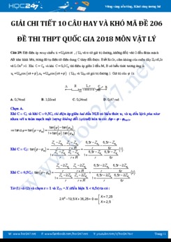 Giải chi tiết 10 câu khó trong đề thi Vật Lý THPTQG 2018 mã đề 206