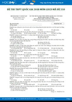 Đề thi THPT quốc gia 2018 môn GDCD mã đề 310