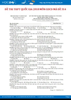 Đề thi môn GDCD kỳ thi THPT quốc gia 2018 - Mã Đề 314