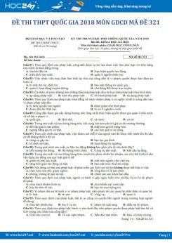 Đề thi THPT quốc gia 2018 môn GDCD Mã đề 321