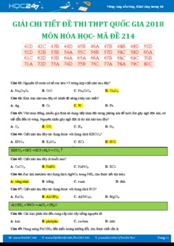 Lời giải chi tiết đề thi THPT quốc gia 2018 môn Hóa - Mã đề 214