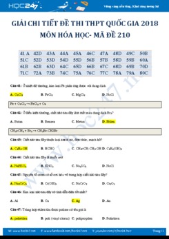 Giải chi tiết đề thi môn Hóa THPT quốc gia 2018 mã đề 210
