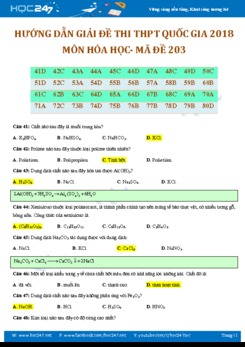 Hướng dẫn giải chi tiết đề thi THPTQG môn Hóa năm 2018- Mã đề 203
