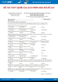 Đề thi THPT quốc gia 2018 môn Hóa - Mã đề 203