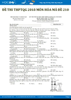 Đề thi THPT Quốc Gia môn Hóa Học năm 2018- Mã đề 210