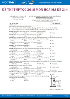 Đề thi môn Hóa học THPT Quốc Gia 2018- Mã đề 214