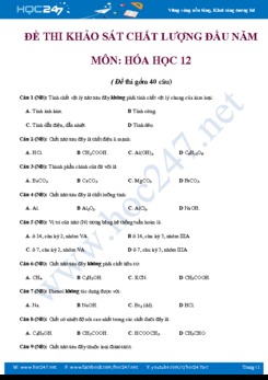 Đề thi khảo sát chất lượng đầu năm môn Hóa 12 có đáp án