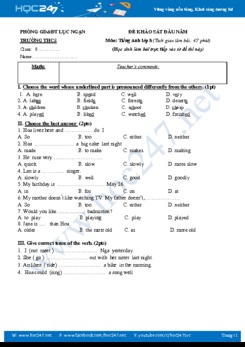 Đề thi KSCL môn Tiếng Anh lớp 8 - THCS Lục Ngạn