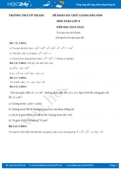 Đề KSCL đầu năm môn Toán 8 trường Võ Thị Sáu - Hải Phòng năm 2015-2016 có đáp án