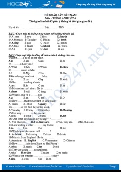 Đề thi KSCL đầu năm môn Tiếng Anh lớp 6 có đáp án