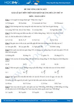 Đề thi vòng chung kết giải LQĐ trên báo KQĐ lần thứ 19 môn Toán lớp 9 có đáp án