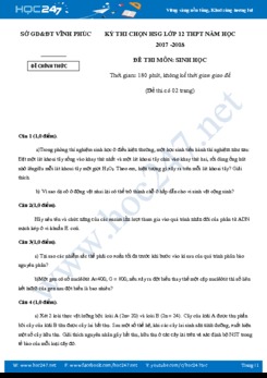 Đề thi chọn HSG môn Sinh học 12 năm 2017-2018 tỉnh Vĩnh Phúc