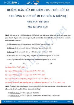 Đề kiểm tra trắc nghiệm chương 1 môn Sinh học 12 có đáp án chi tiết