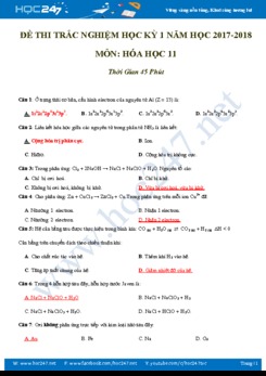 Đề thi trắc nghiệm Học kì 1 môn Hóa học lớp 11 năm 2018 có đáp án